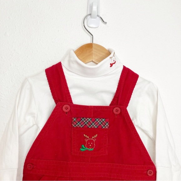 Strasburg Christmas overall set red corduroy embroidered w/ turtleneck 6 months - Picture 3 of 14